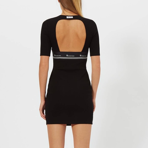 T by Alexander Wang Compact Rib Cut Out Dress with Logo Elastic Black XS - Picture 3 of 4